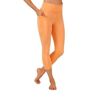 High Waist Running Capri Leggings Peach Orange Side Pockets XS 0–2 Dry Fit NIP